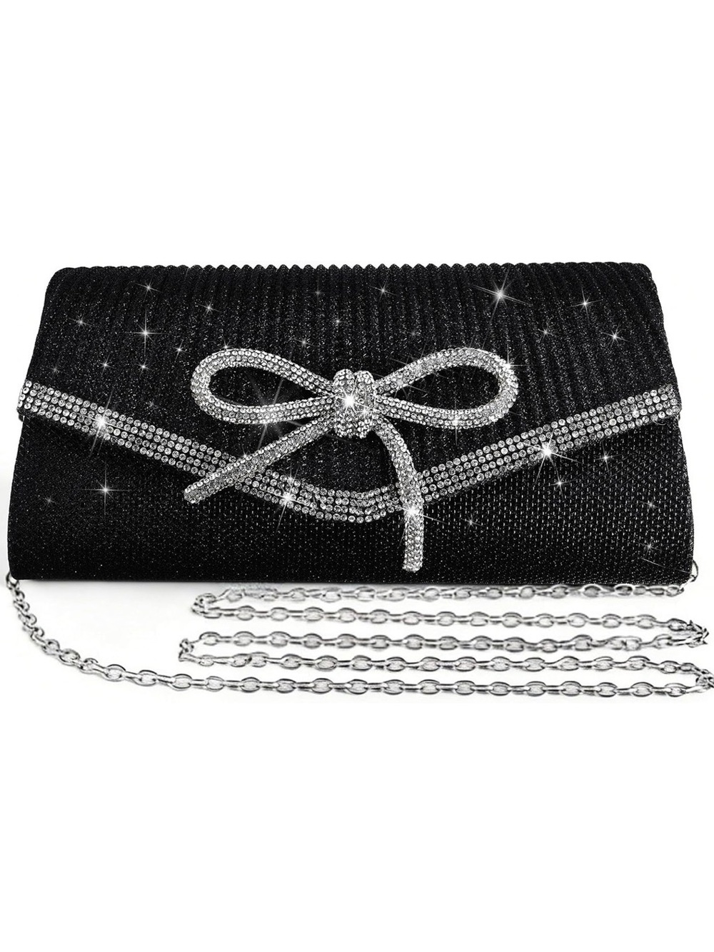 Sparkly Silver & Black Rhinestone Accent 2 Way Bag